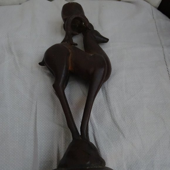 Christmas Giftcraft Inc Wooden Reindeer Candle Holders Statue Dark Solid Wood - Picture 2 of 5